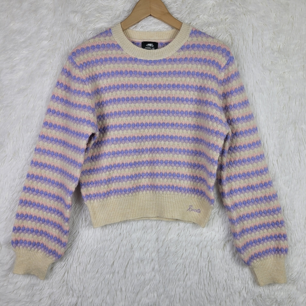 Roots Canada Kids Girls Apres Ski XL Wool Blend Striped Sweater Pastel Outdoor‎